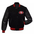 Men Letterman San Francisco 49ers Black With Real Leather Sleeves Varsity Jacket