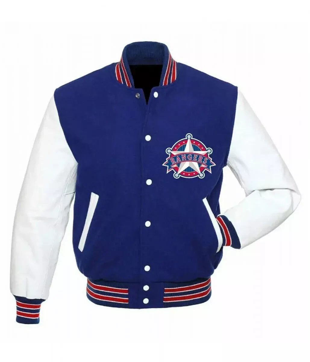 Letterman Texas Rangers Varsity Jacket With Real Leather Sleeves