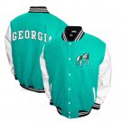 Men’s Letterman Blue and White Georgia Bulldogs Wool Varsity Jacket With Real Leather Sleeves