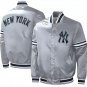 Men NY Yankees Vintage Jacket Gray Satin Bomber Varsity Jacket Embroidery Logos
