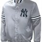 Men NY Yankees Vintage Jacket Gray Satin Bomber Varsity Jacket Embroidery Logos