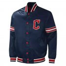 Cleveland Guardians Blue Satin Varsity Baseball Letterman Jacket Embroidery Logo