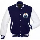Edmonton Oilers Blue Wool White Sleeves Letterman Varsity Jacket Size Available