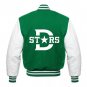 Letterman Dallas Stars Green and White Varsity Jacket With Real Leather Sleeves