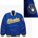 Milwaukee Brewers MLB Embroidery Logos Royal Blue Satin Varsity Jacket All Sizes