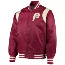 MLB Philadelphia Phillies Maroon Satin Varsity Baseball Jacket Embroidery Logos
