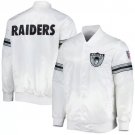 Oakland Raiders White Satin Varsity Fan Bomber Jacket Embroidery Logos All Sizes
