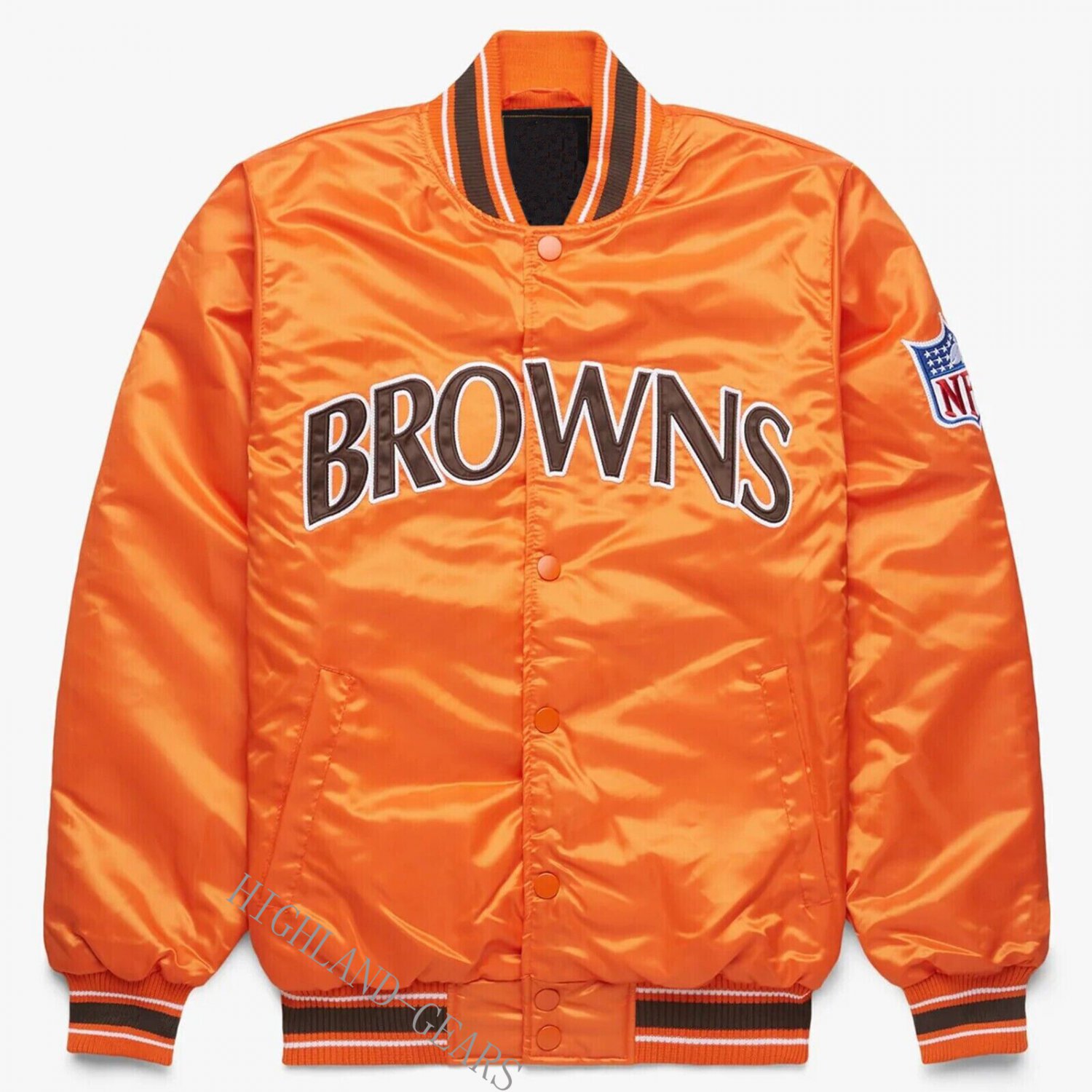 Browns Orange Satin Bomber Letterman Varsity Fan Jacket Embroidery Logos All sizes