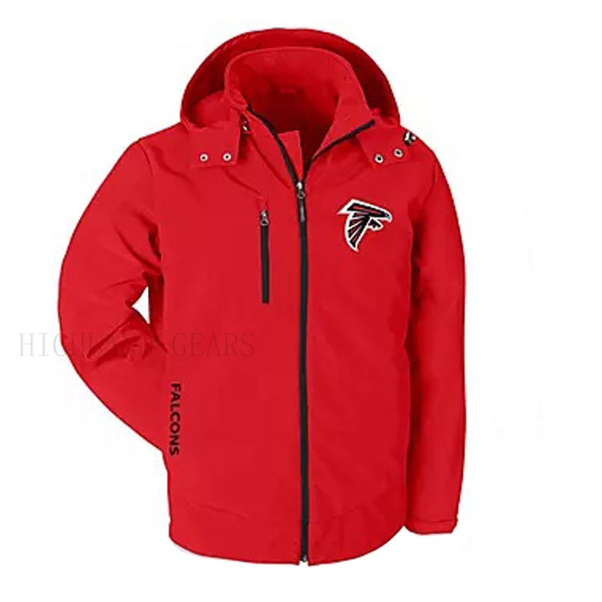 Atlanta Falcons Warm Soft Shell Jacket Embroidered Logo Breathable Windproof Hooded Jacket