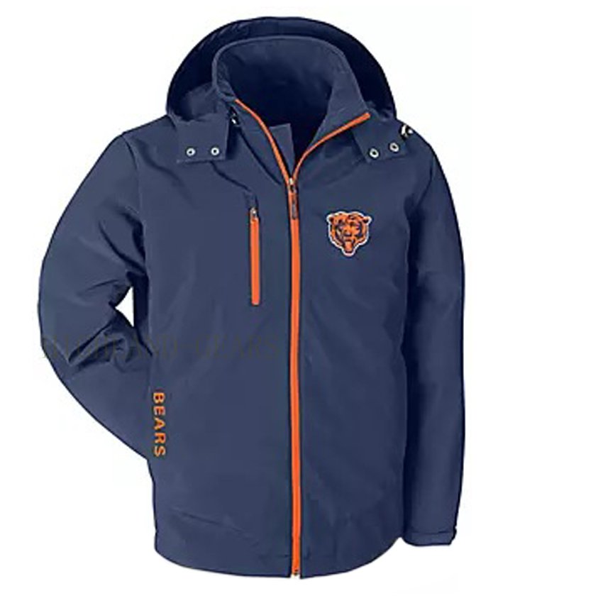 Chicago Bears Warm Soft Shell Jacket Embroidered Logo Breathable Windproof Hooded Jacket