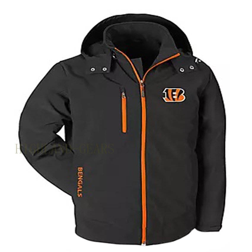 Cincinnati Bengals Warm Soft Shell Jacket Embroidered Logo Breathable Windproof Hooded Jacket