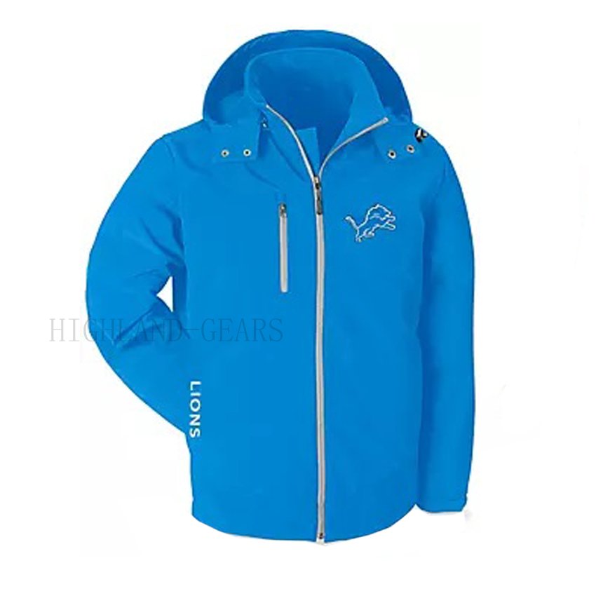 Detroit Lions Warm Soft Shell Jacket Embroidered Logo Breathable Windproof Hooded Jacket