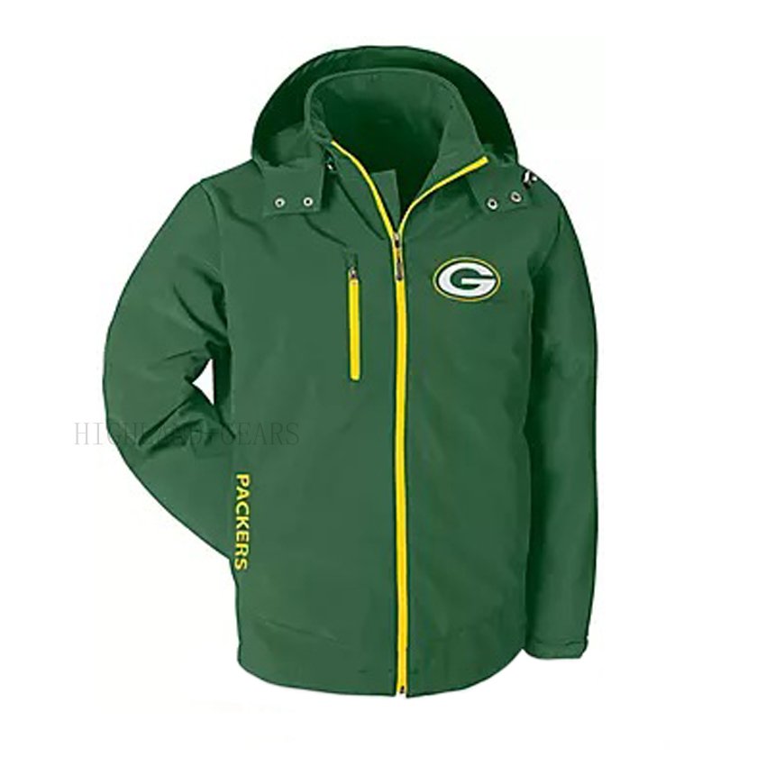 Green Bay Packers Warm Soft Shell Jacket Embroidered Logo Breathable Windproof Hooded Jacket