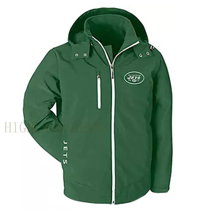 New York Jets Warm Soft Shell Jacket Embroidered Logo Breathable Windproof Hooded Jacket