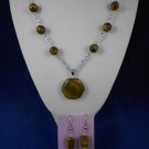 Fashion Jewelry, 20” Tigers Eye Pendant & Earring Set 1, Natural, Different, Unique