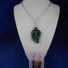Fashion Jewelry, 20” Mossy Green Pendant & Earrings, Natural, Different, Unique