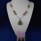 Fashion Jewelry, 20” Green Tear Drop Pendant & Earring Set, Natural, Different