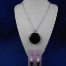 Fashion Jewelry, 20” Black Eclipse Pendant & Earring Set, Natural, Different