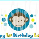 Mod Monkey Blue Yellow  Edible image Cake topper decoration