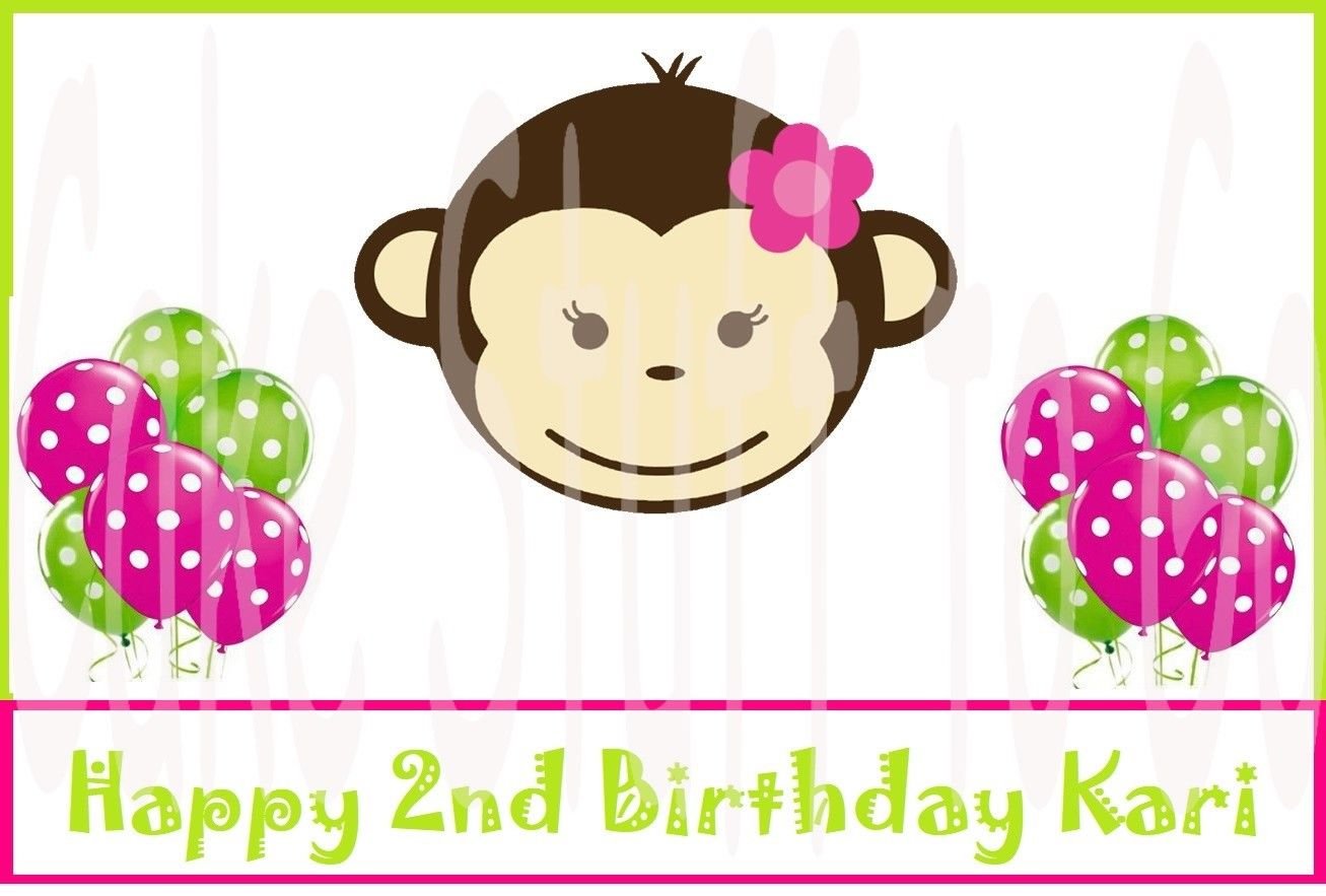 Mod Monkey Pink Green  Edible image Cake topper decoration