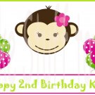 Mod Monkey Pink Green  Edible image Cake topper decoration