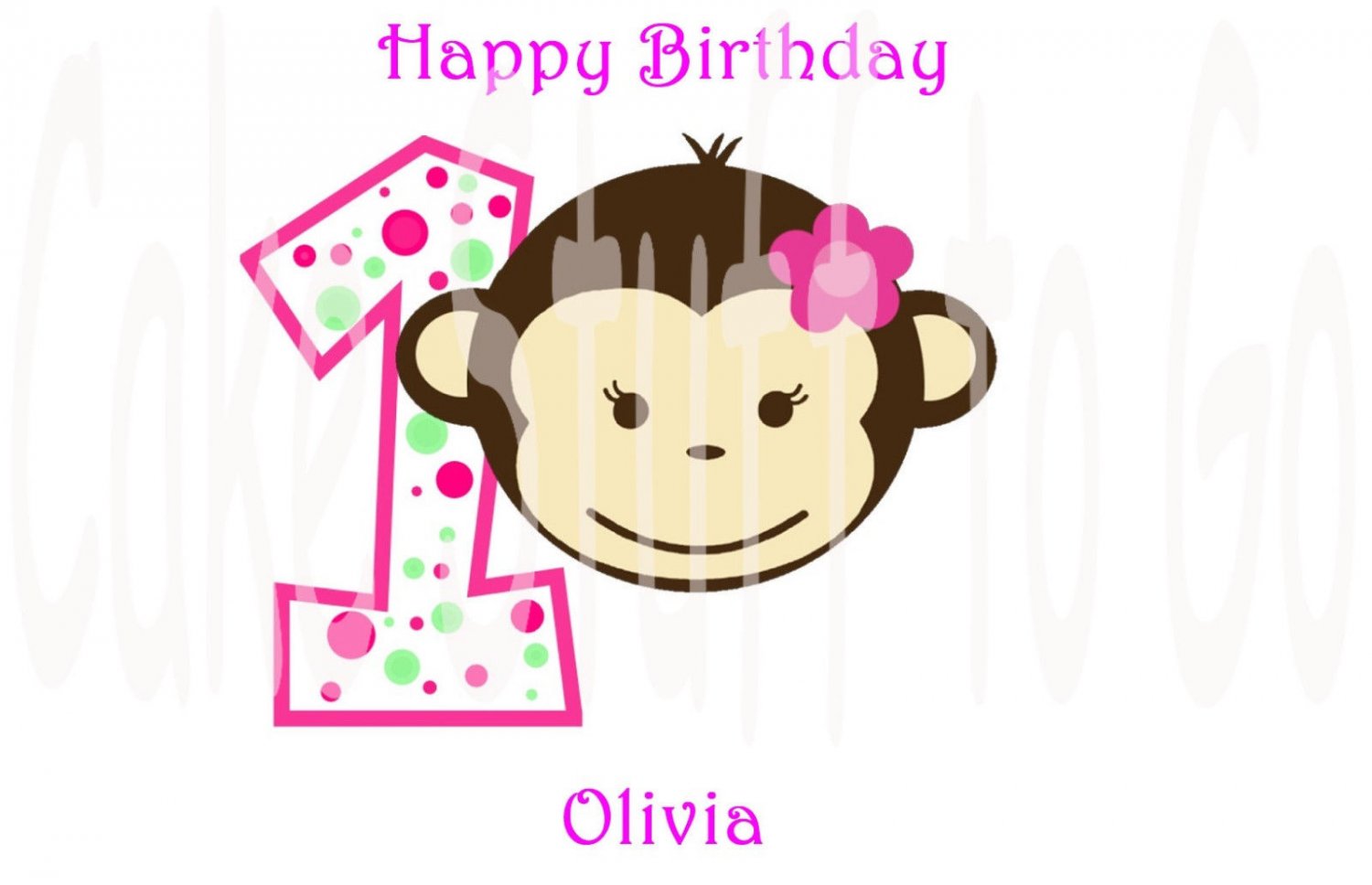 Mod Monkey Pink 1st Birthday  Edible image Cake topper decoration