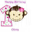 Mod Monkey Pink 1st Birthday  Edible image Cake topper decoration