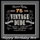 Vintage Dude 75 Birthday Edible image Cake topper decoration