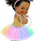 Baby Girl Unicorn Edible Cake Topper Ethnic/Black Ballerina