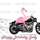 Flamingo Riding a Motorcycle Edible Cake Topper