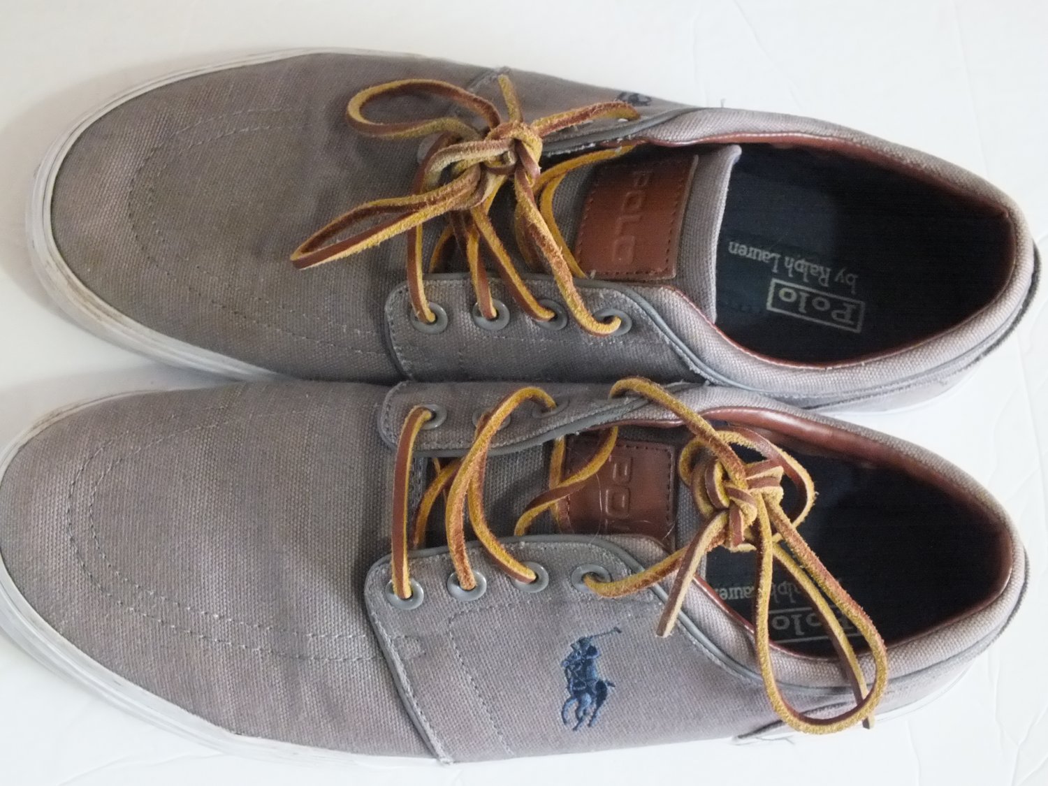Polo by Ralph Lauren faxon low boat shoes gray canvas men size 10 D