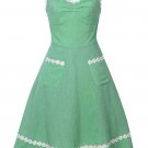 Green Sleeveless Daisy Details S-XXL Size Swing Dress With Spaghetti Strap W3517937
