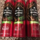 3 New Old Spice Refresh Body Spray - Timber with Mint - 3.75 fl oz each