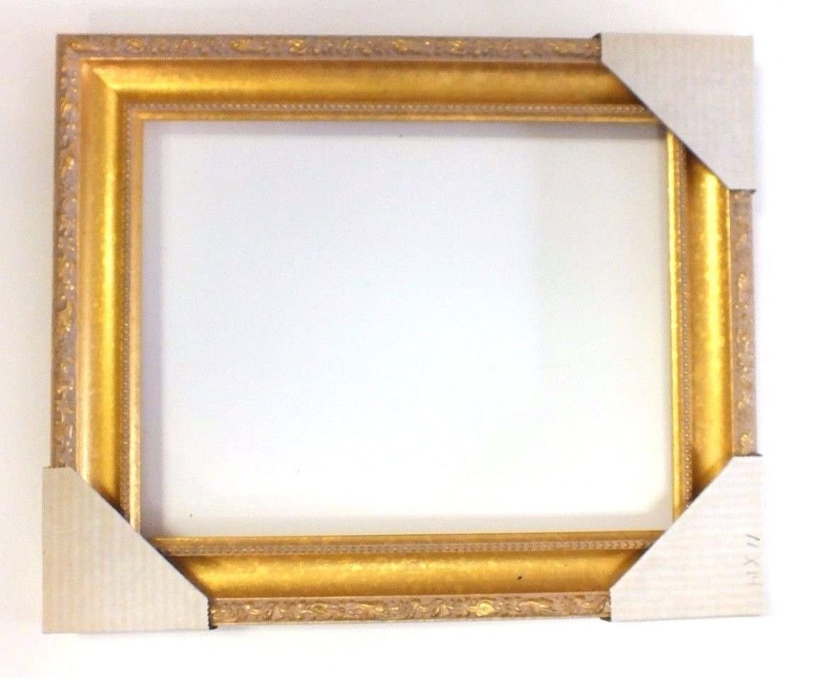 Picture Frame Gold White washed edge 11 x 14 Ornate Leaf Design Mirror Art