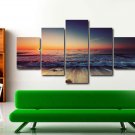 5 Piece Wall Art Seascape Sunset Painting Beach Poster Print on Canvas Giclee