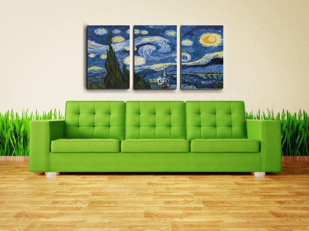 Starry Night Van Gogh Framed Canvas Painting Wall Art Ready to Hang Print Decor