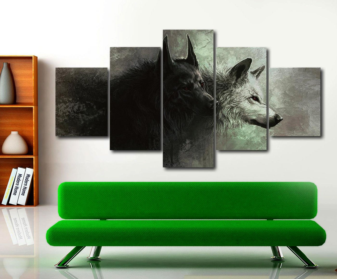 5 Pcs Split Canvas Wall Art Wolf Painting Animal Poster Giclee Print No Framed