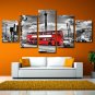 Vintage Red London Bus Poster Black and White Giclee on Canvas 5 Piece Wall Art