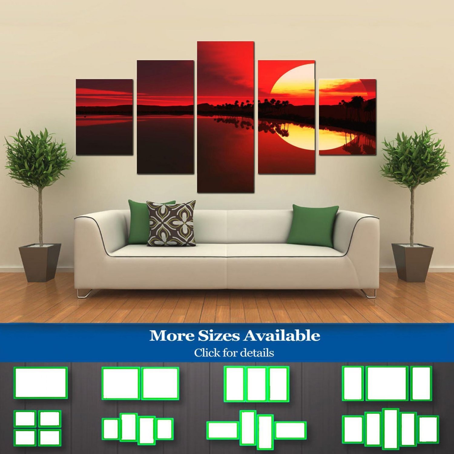 Metal Sun Ocean Sunset Abstract Landscape Painting Prints Canvas Wall Art Decor