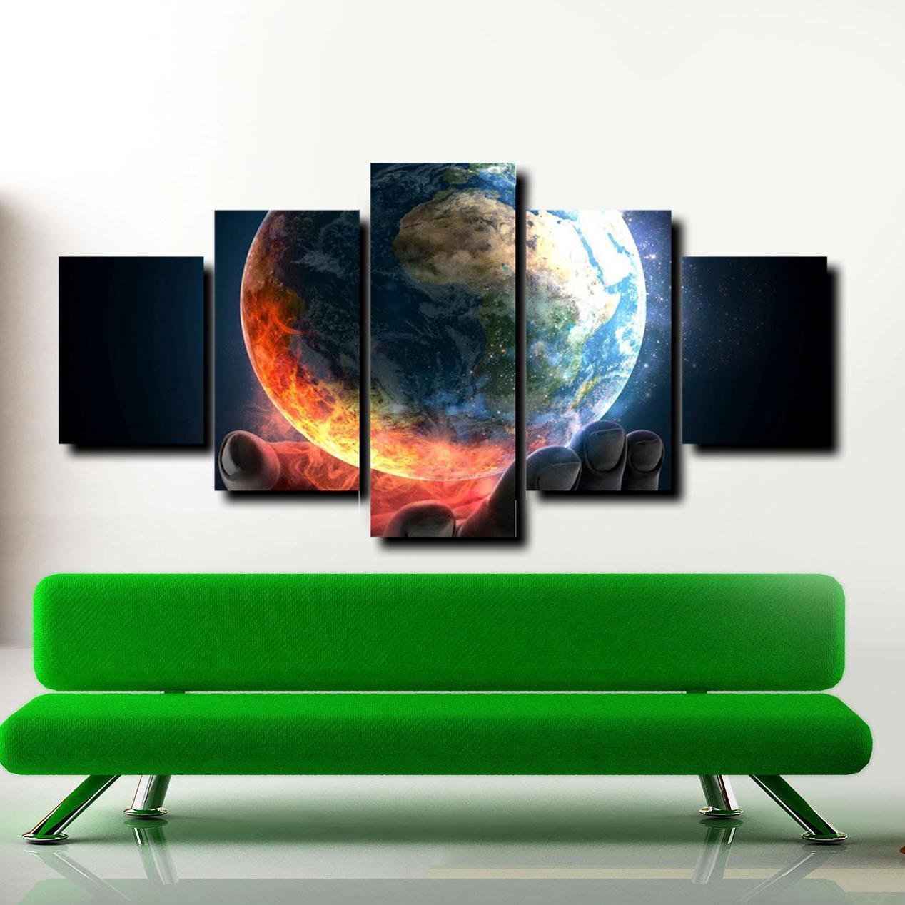 Palm Earth From Space Poster Prints 5 Piece Canvas Wall Art Painting Home Decor