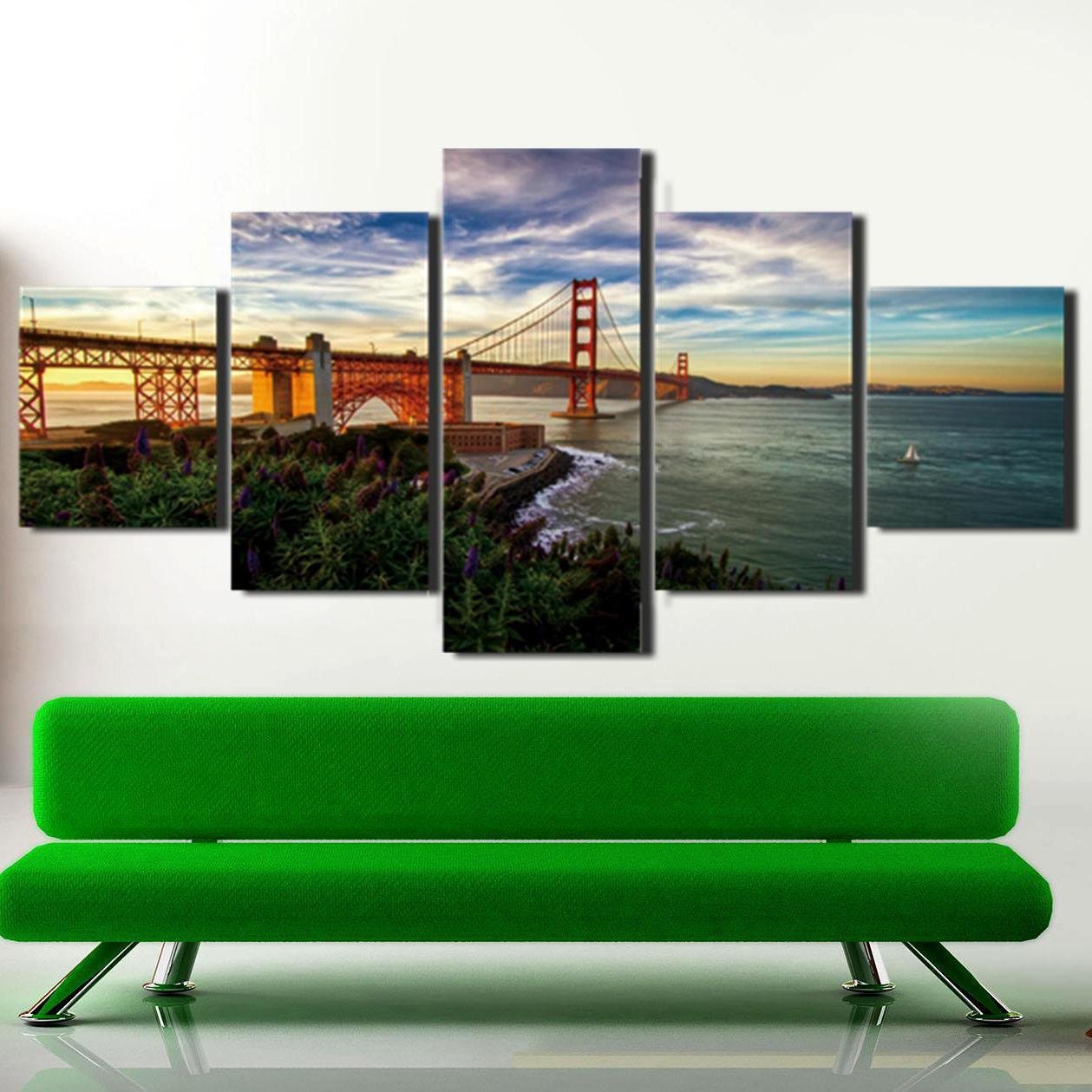 Multi 5 Panel Canvas Wall Art Print Golden Gate Bridge Painting Home Decoration