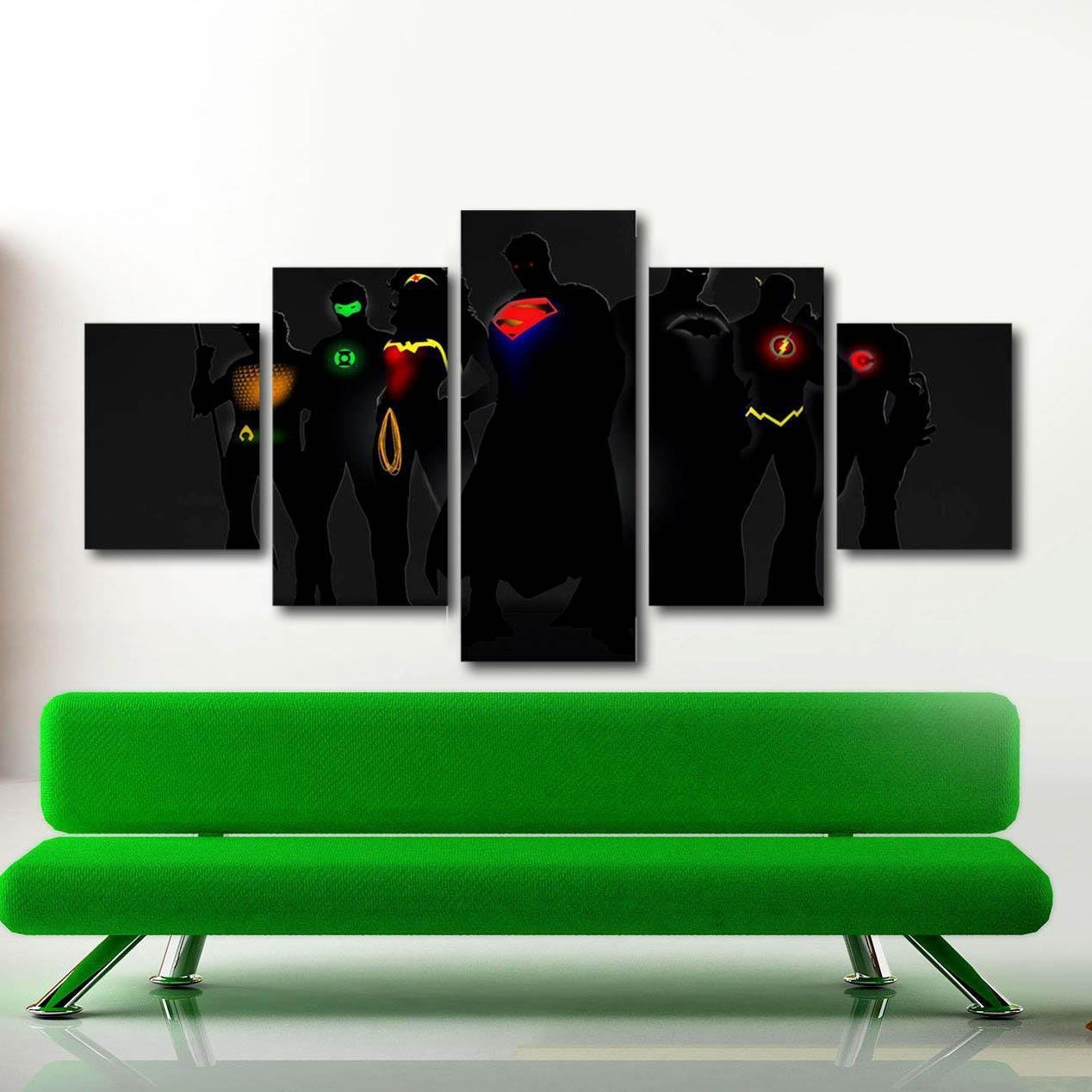 Batman Superman Multi 5 Panel Wall Art Canvas Logo Poster Boy kids Bedroom Decor