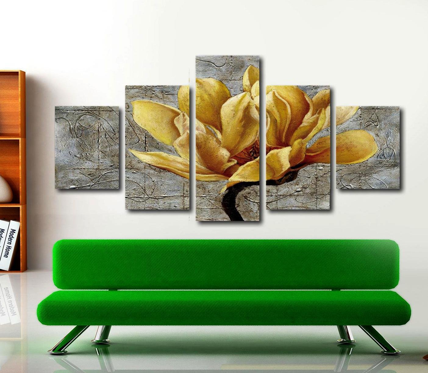 5 PCS Large Canvas Giclee Wall Art Golden Flowers Poster TV Background Painting