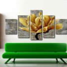 5 PCS Large Canvas Giclee Wall Art Golden Flowers Poster TV Background Painting