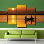 Sunset Multi 5 Panel Canvas Wall Art Wooden Boat Painting Seascape Poster Prints