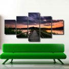 Large Sunset Art Painting Bridge 5 Multi Panel Canvas Livingroom Wall Art Decals