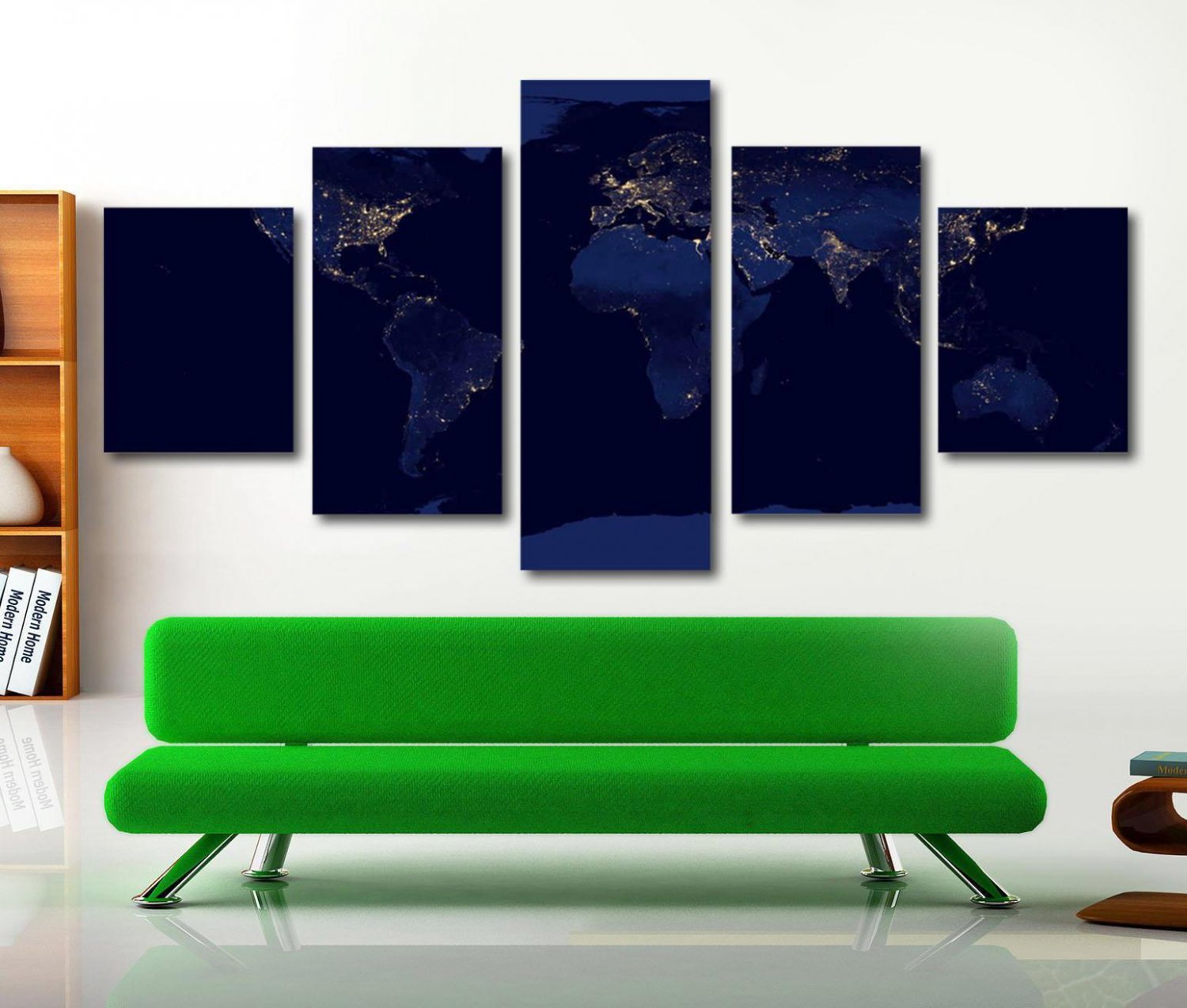 Vintage Large WORLD MAP Mural Poster 5 Piece Canvas Giclee Wall Art Set Decals