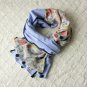 BENANDLU handmade - Scarf in blue striped and flower (silk, cotton, roses)
