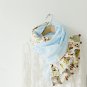 BENANDLU handmade - Tippet or scarf. Blue rim, birds, roses. Silk and cotton