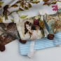 BENANDLU handmade - Tippet or scarf. Blue rim, birds, roses. Silk and cotton